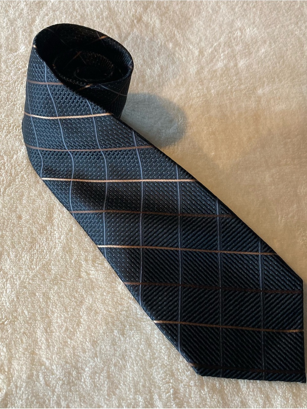 Michelsons of London Men’s 100% Silk Classic Pointed Tie Black/Brown windowpane.